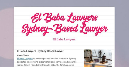 El Baba Lawyers Sydney-Based Lawyer | Smore Newsletters