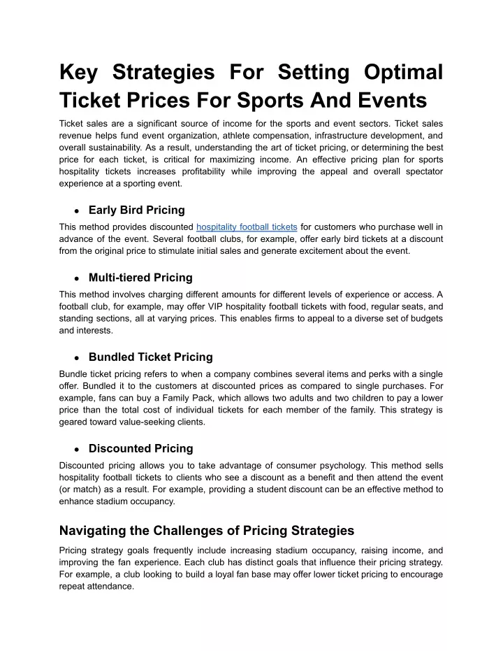 Key Strategies For Setting Optimal Ticket Prices For Sports And Events