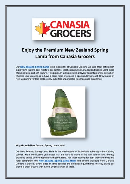 Enjoy the Premium New Zealand Spring Lamb from Canasia Grocers | PDF