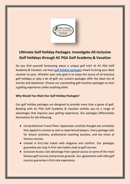 Ultimate Golf Holiday Packages Investigate All-Inclusive Golf Holidays through AC PGA Golf Academy & Vacation | PDF